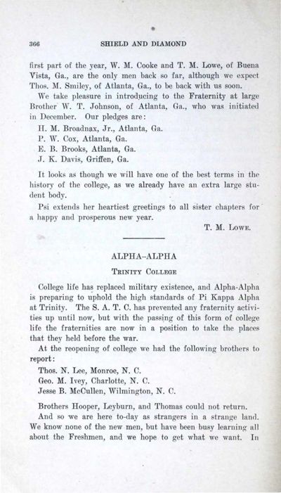 Alpha-Alpha, February 1919